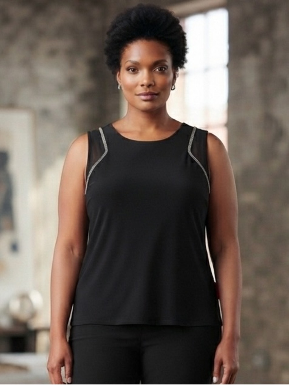 Love Scarlett Black Muscle Tee with Silver Detailing